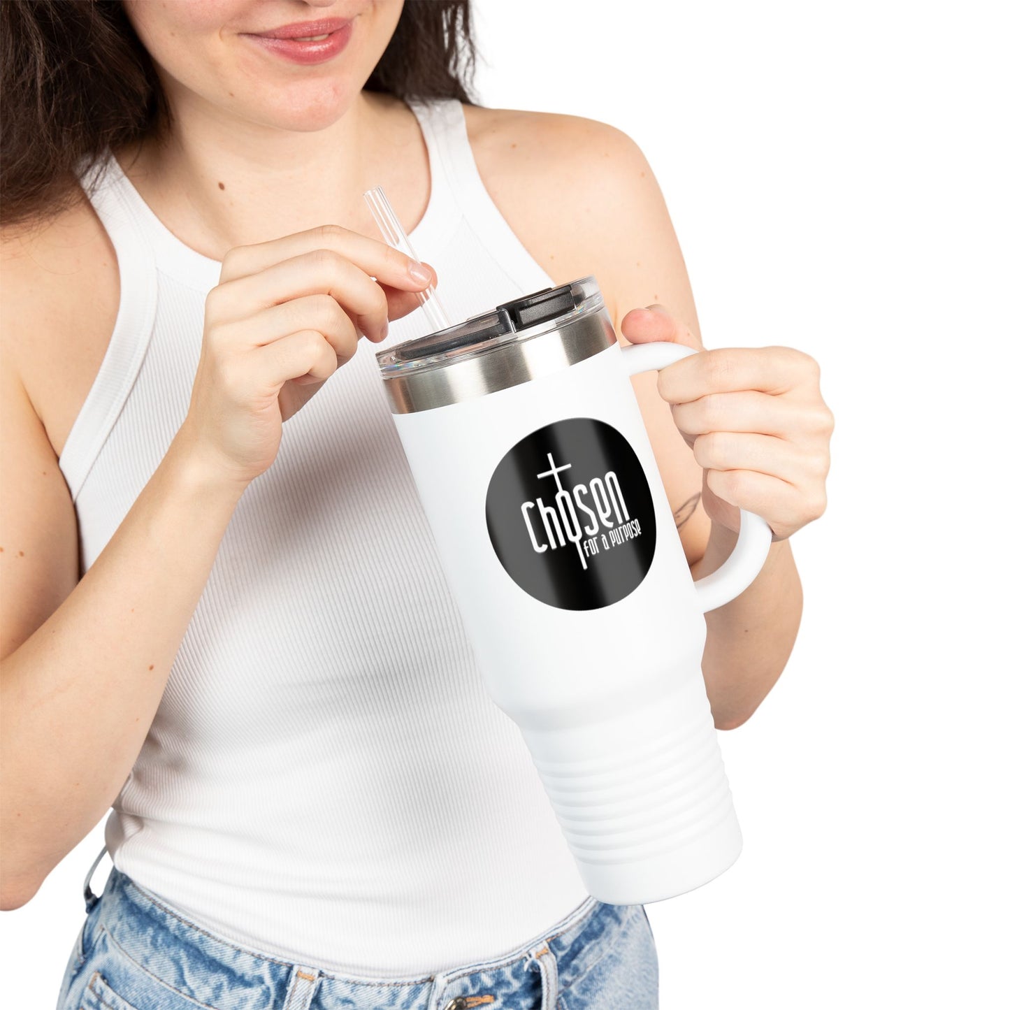 Chosen for a Purpose 40oz Insulated Travel Mug — Faith Logo Stainless Tumbler