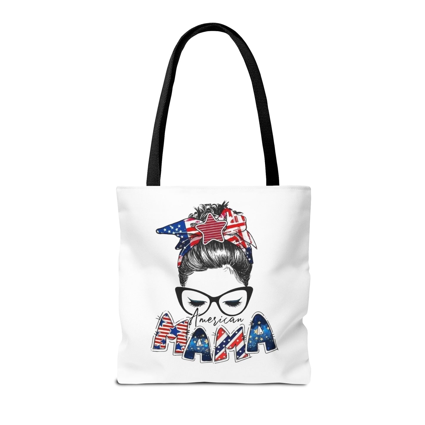 #250 Mama USA Flag Messy Bun Tote Bag