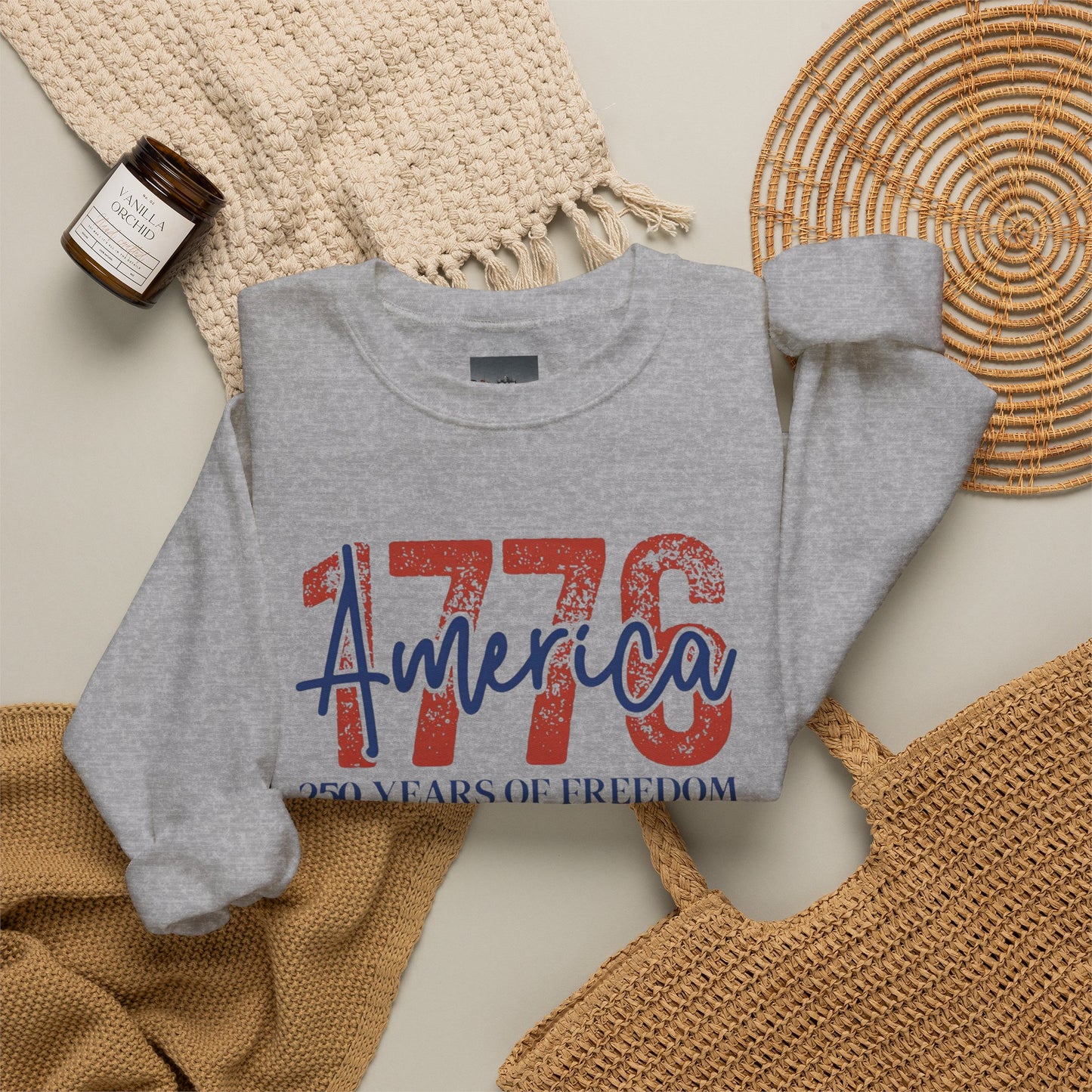 #250 1776 America: 250 Years of Freedom' Patriotic Independence Day Crewneck Sweatshirt
