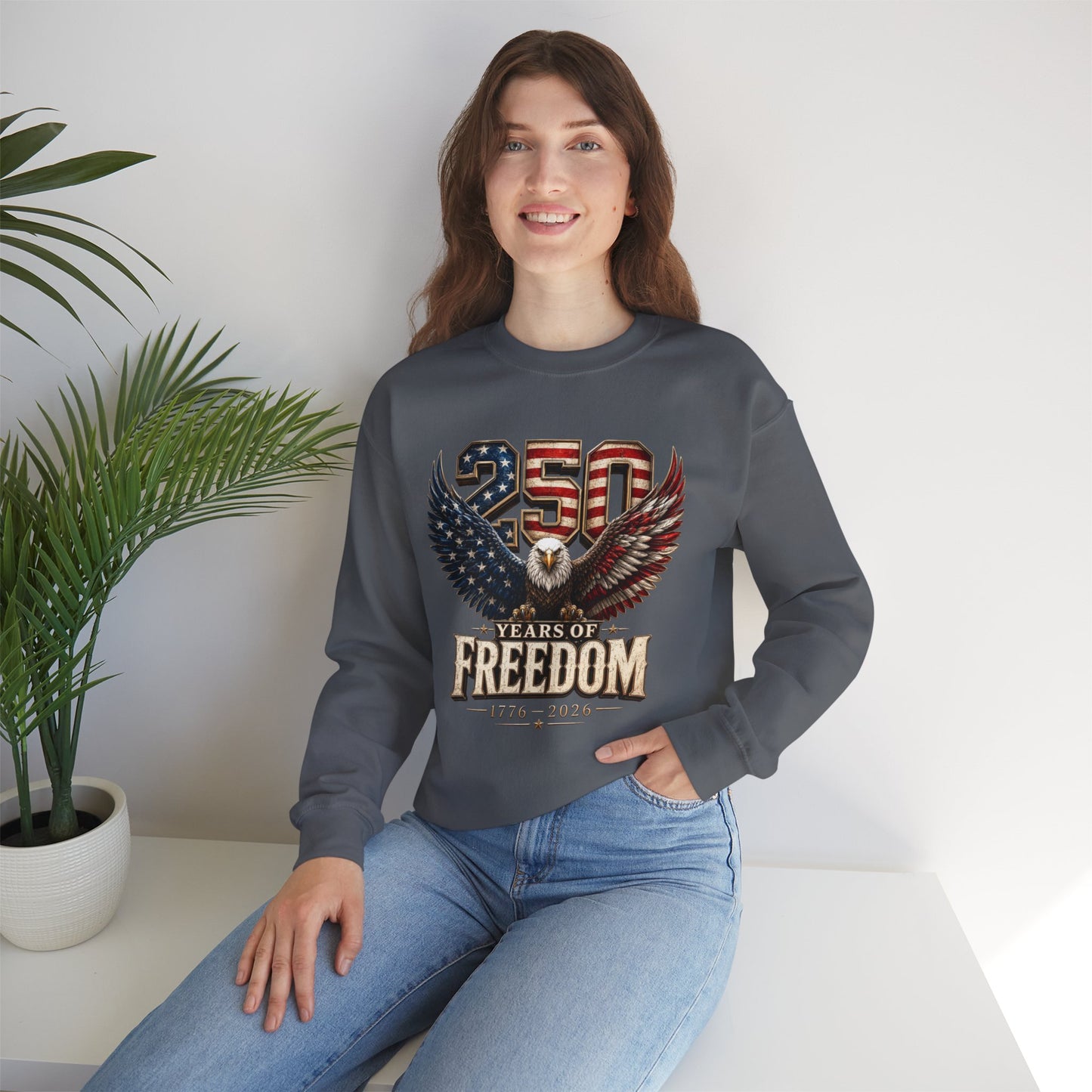 #250 250 Years of Freedom Eagle Patriotic American Flag Anniversary (1776–2026) Crewneck Sweatshirt
