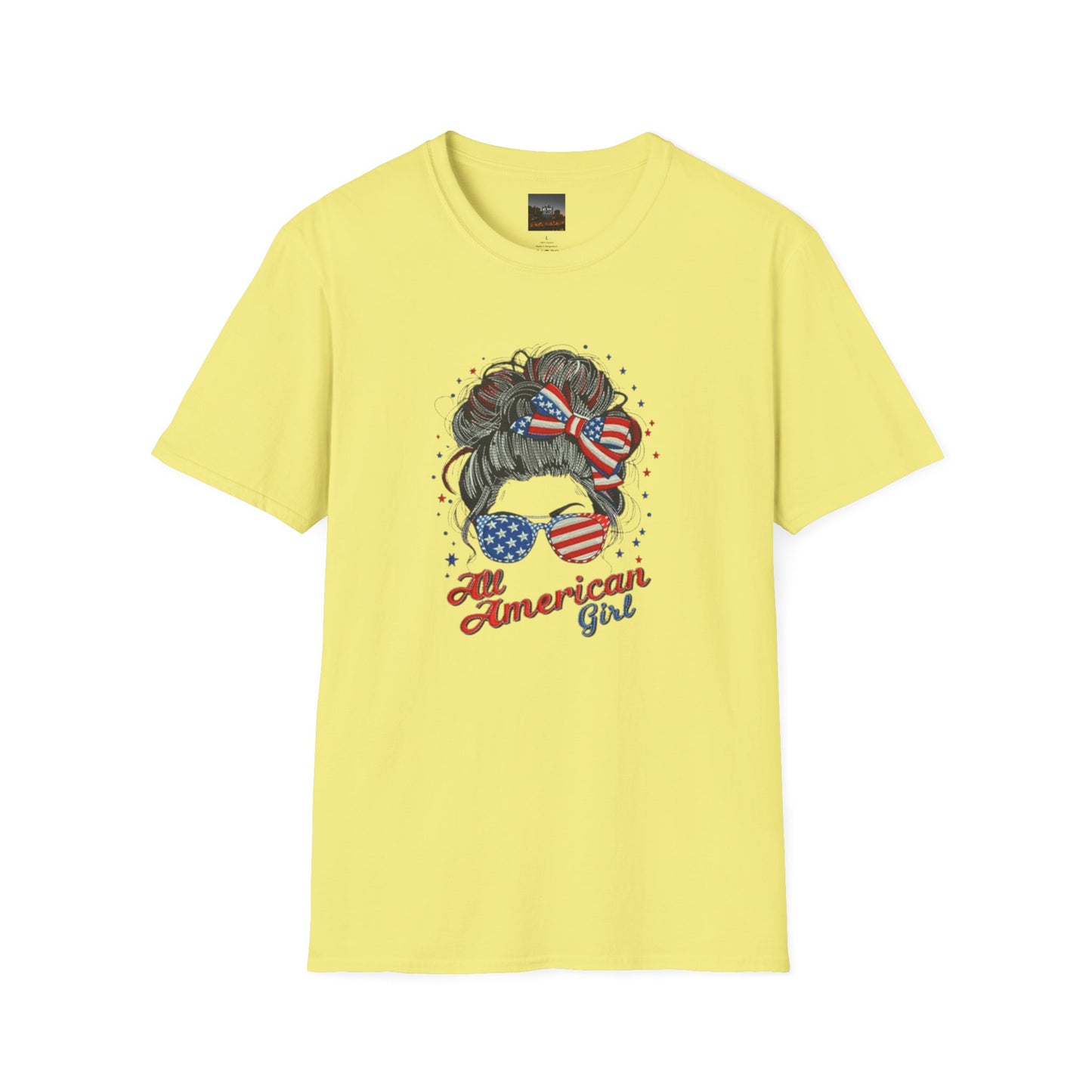 #250 "All American Girl" Patriotic Messy Bun T-Shirt