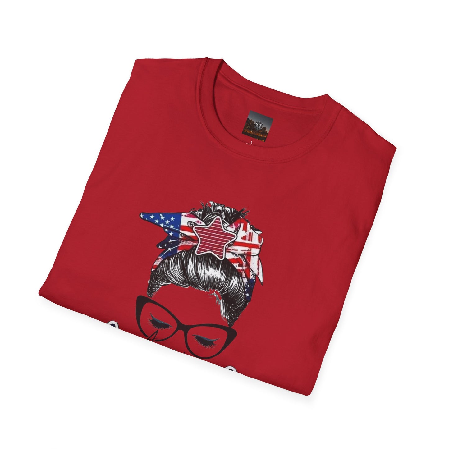 Mama USA Flag Messy Bun T-Shirt