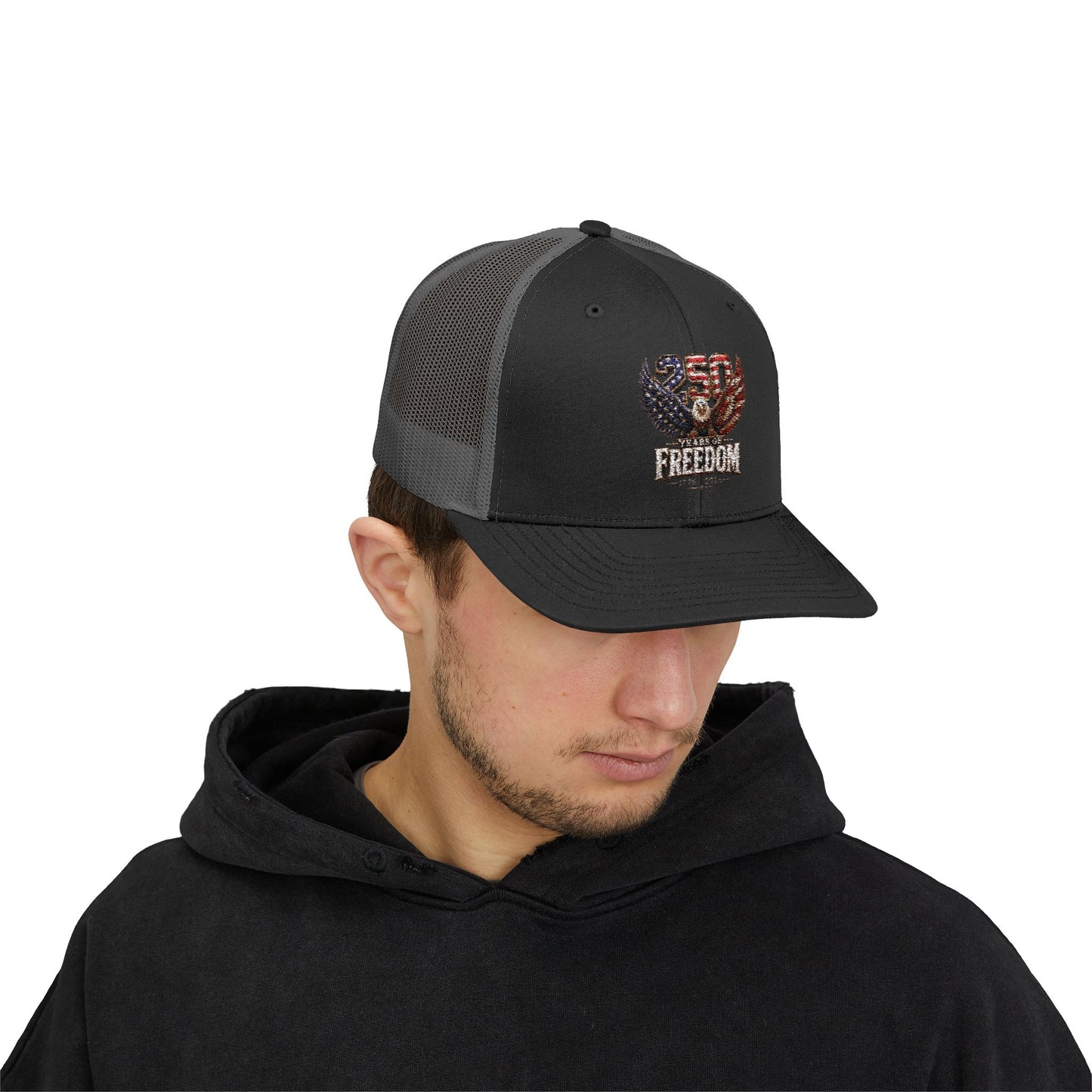#250 250 Years of Freedom Eagle Patriotic American Flag Anniversary (1776–2026) Snapback Trucker Cap