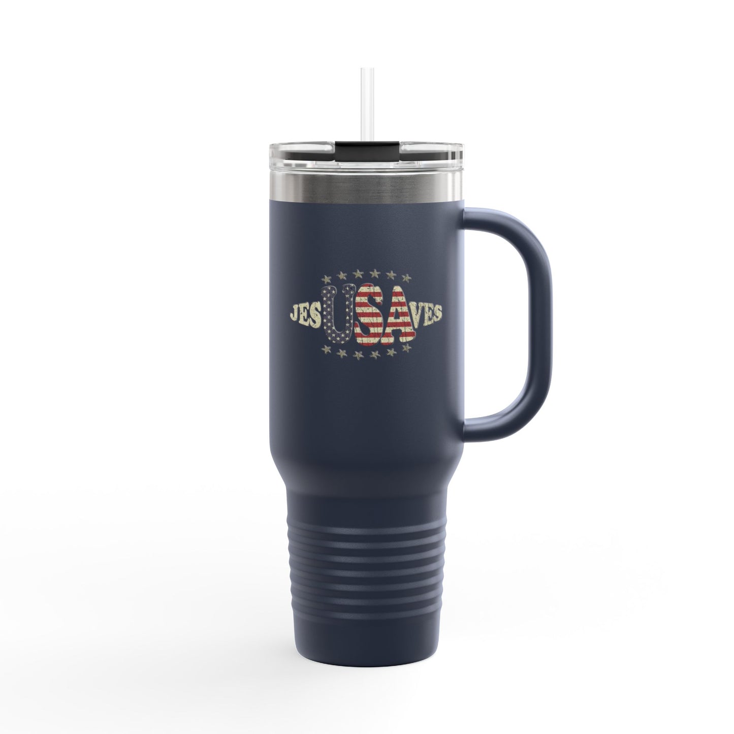 JesUSAves Patriotic 40oz Insulated Travel Mug – American Flag Christian Faith Steel Tumbler