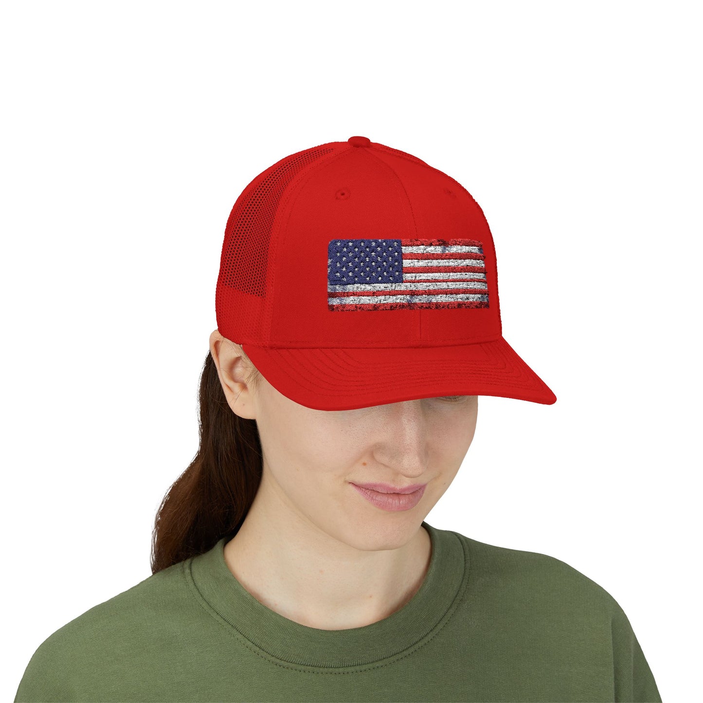 #250 Distressed American Flag Snapback Trucker Cap
