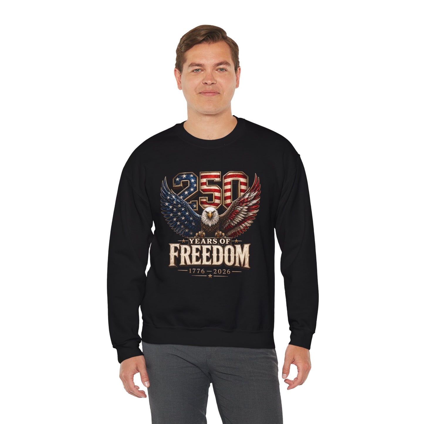 #250 250 Years of Freedom Eagle Patriotic American Flag Anniversary (1776–2026) Crewneck Sweatshirt