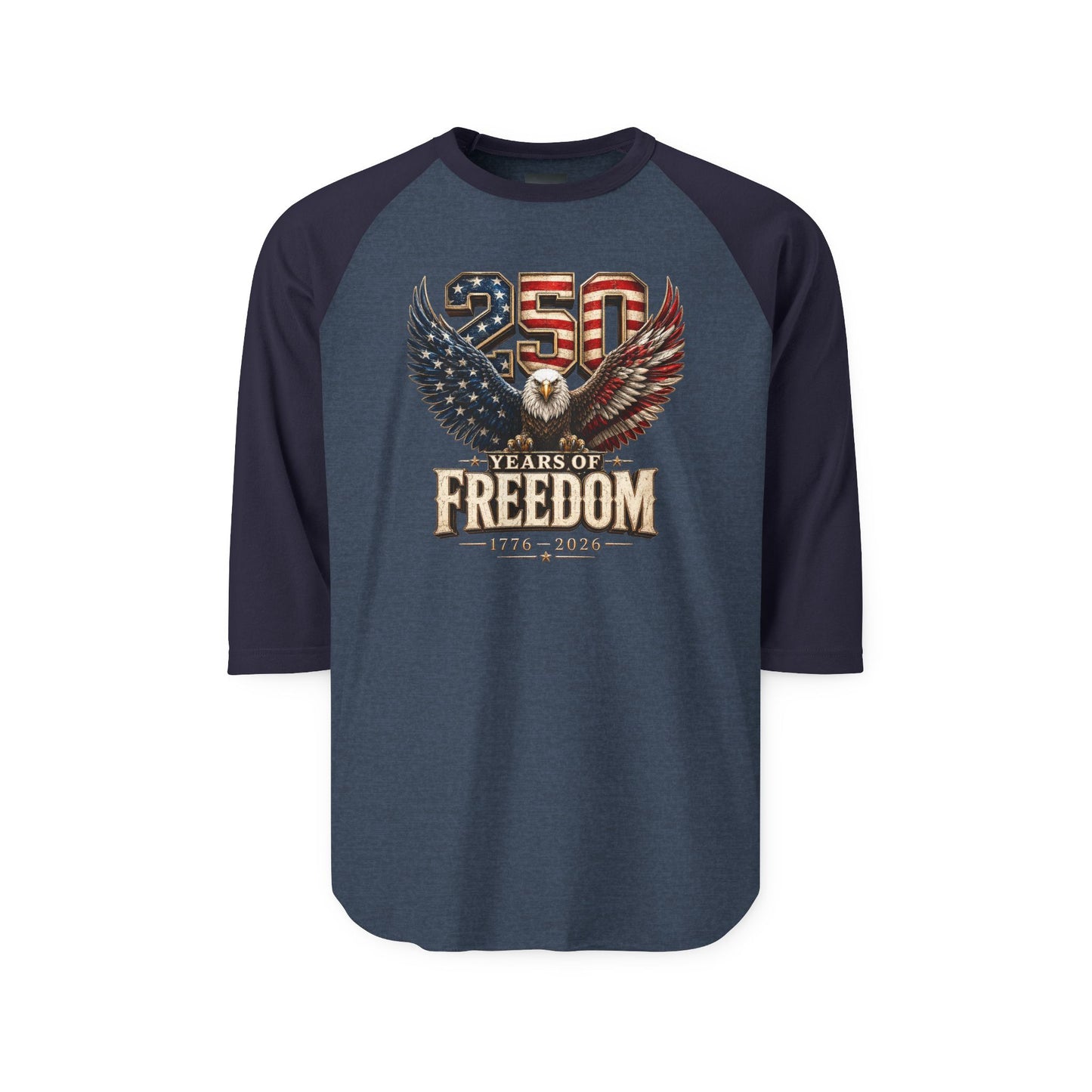 #250 250 Years of Freedom Eagle Patriotic American Flag Anniversary (1776–2026) Raglan Shirt Baseball Tee