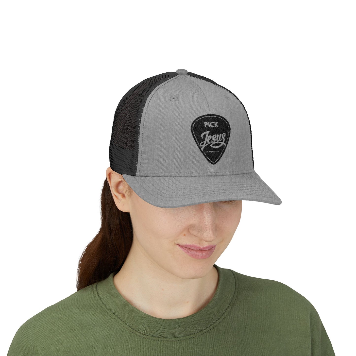 Pick Jesus Guitar Pick Trucker Cap Christian Guitar Pick Design (Romans 10:13)