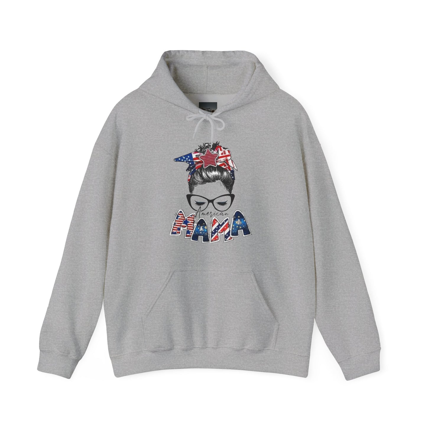 #250 Mama USA Flag Messy Bun Hoodie