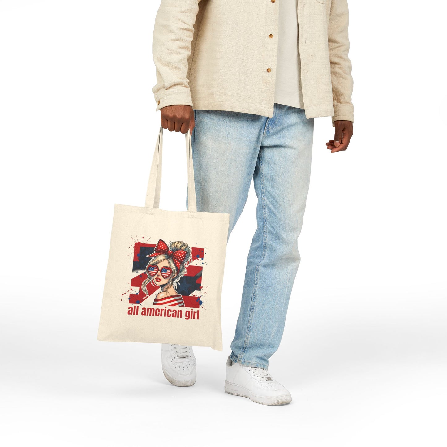 #250 All American Girl Patriotic Canvas Tote Bag