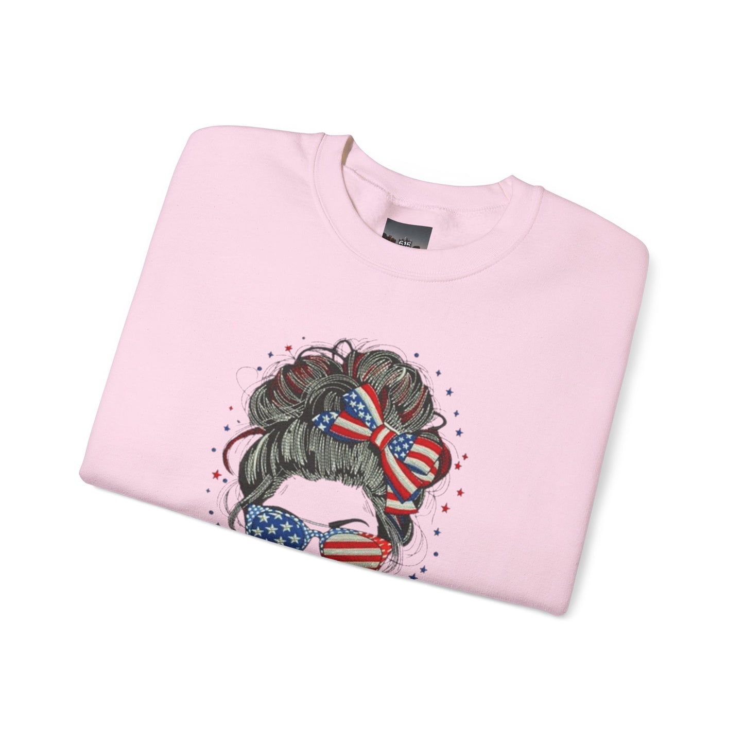 #250 "All American Girl" Patriotic Messy Bun Sweatshirt