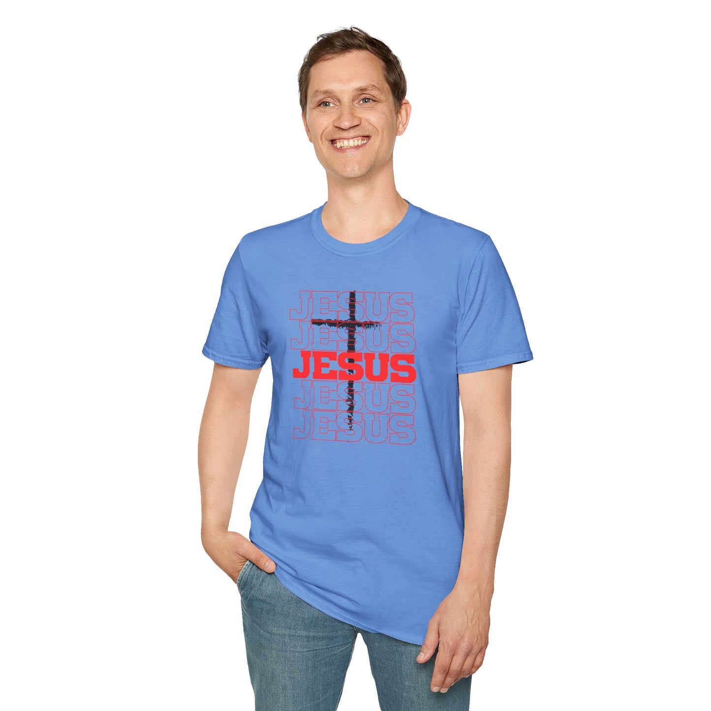 Jesus Cross Red Text Black Cross Graphic T-Shirt — Religious Faith Tee