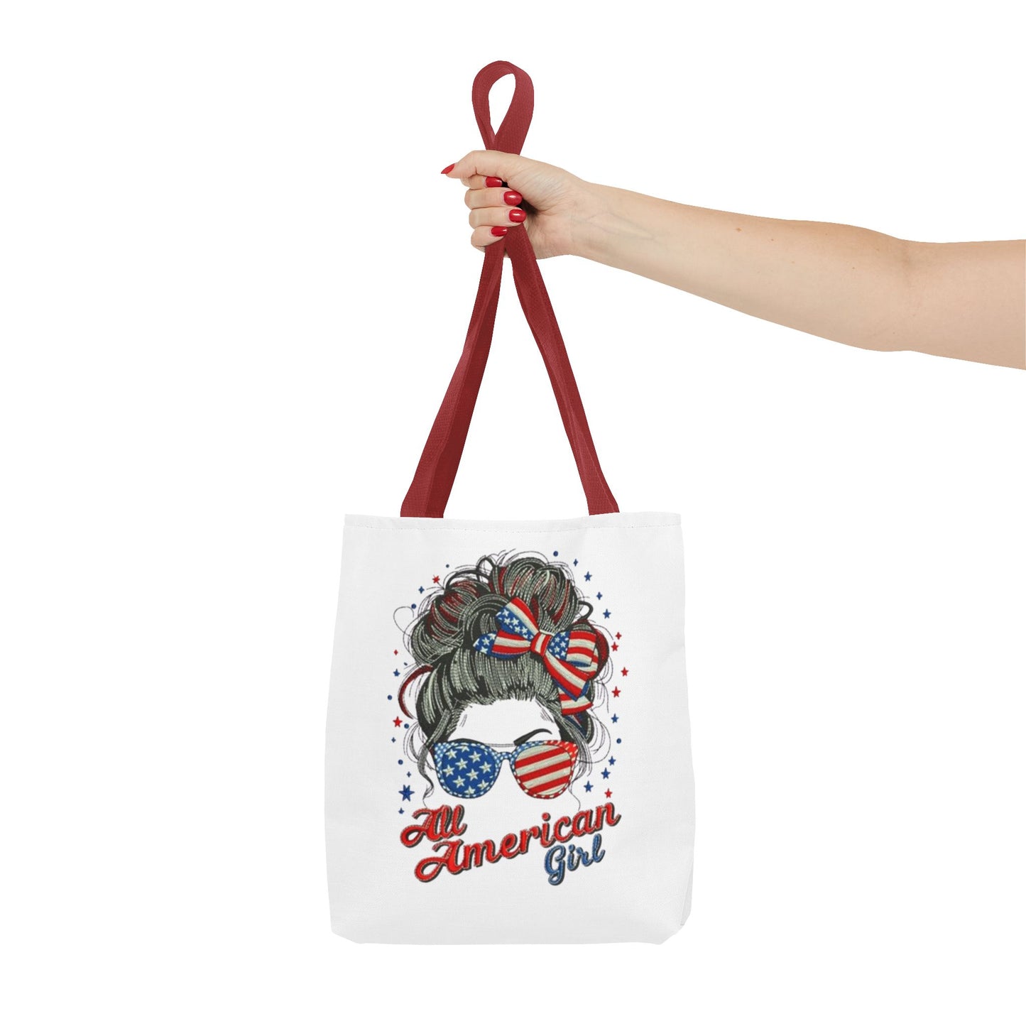 #250 "All American Girl" Patriotic Messy Bun Tote Bag