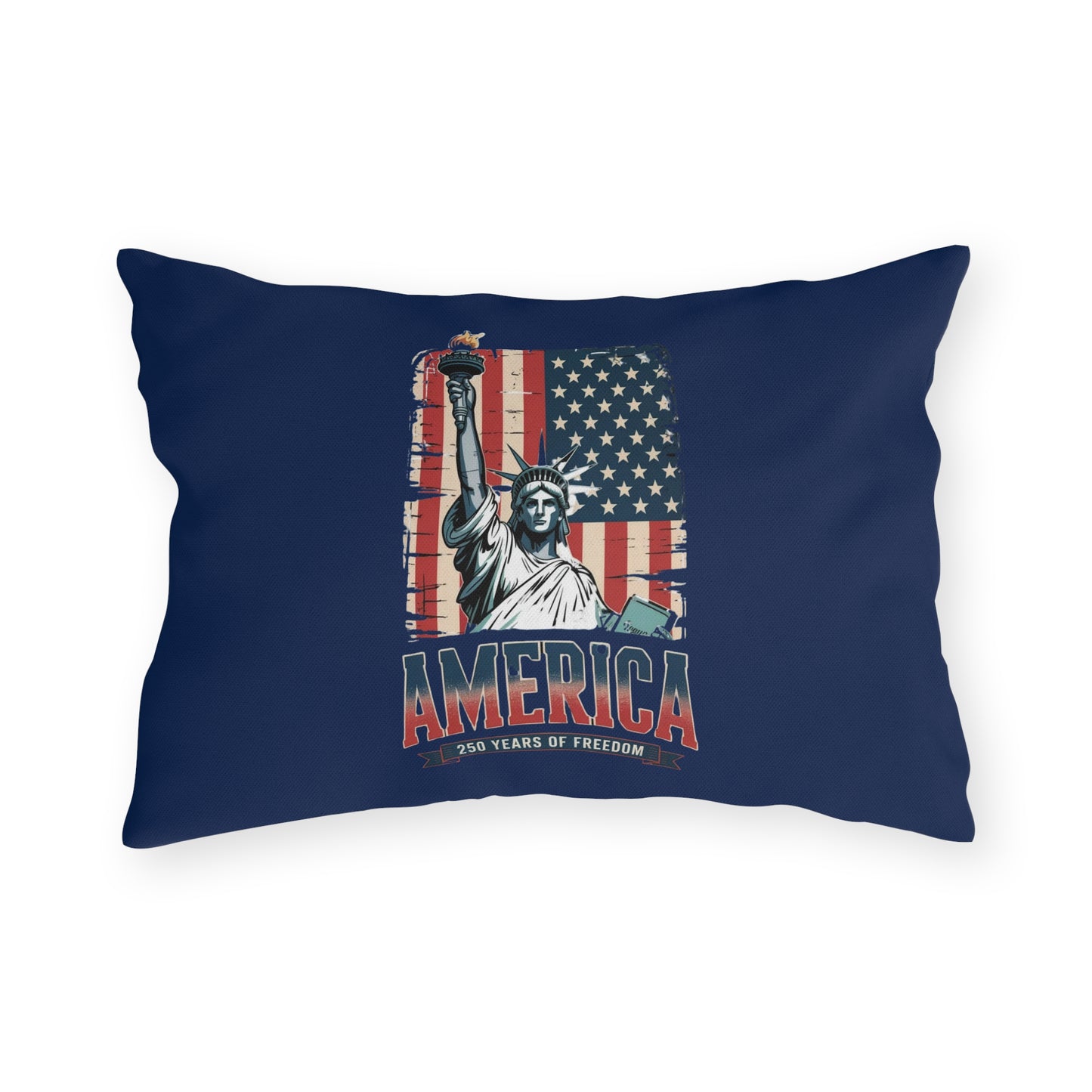 #250 Statue of Liberty American Flag 'America' Patriotic Independence Day Outdoor Throw Pillow
