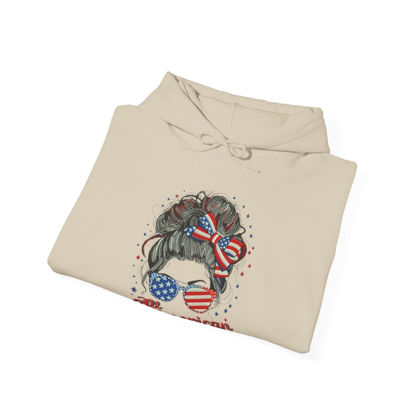 #250 "All American Girl" Patriotic Messy Bun Hoodie