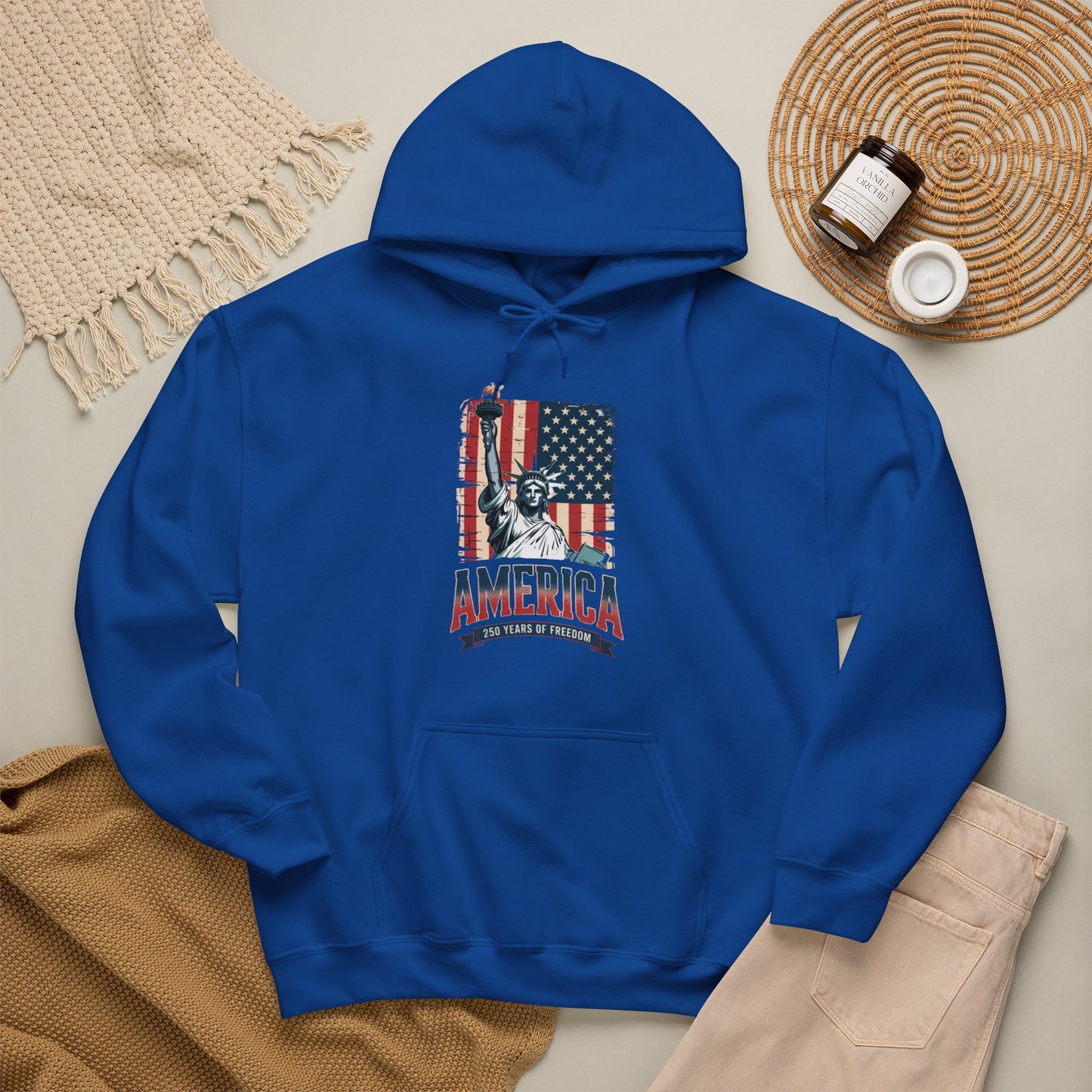 #250 Statue of Liberty American Flag 'America' Patriotic Independence Day Hoodie