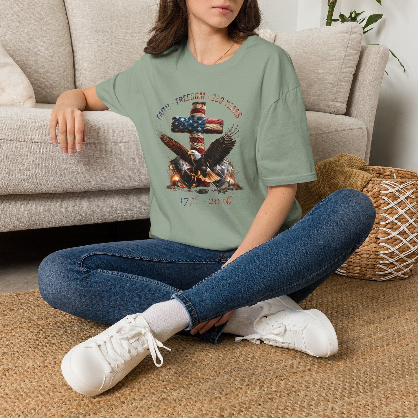 #250 Faith • Freedom 250 Years American Flag Cross & Eagle 1776-2026 T-Shirt