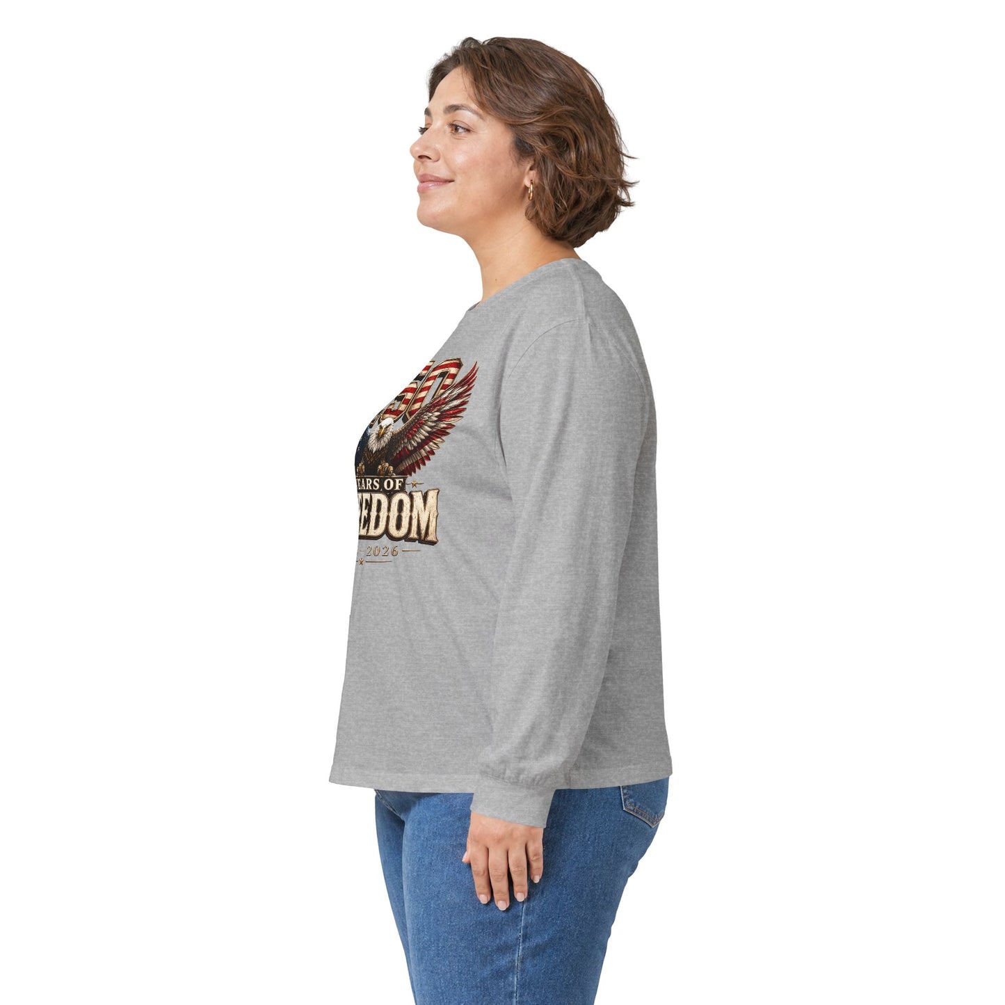 #250 250 Years of Freedom Eagle Patriotic American Flag Anniversary (1776–2026) Long Sleeve Tee