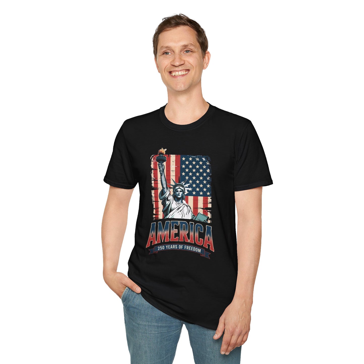 #250 Statue of Liberty American Flag 'America' Patriotic Independence Day T‑Shirt