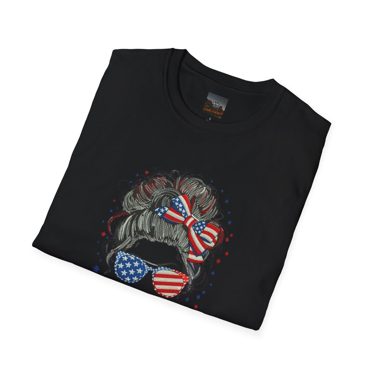 #250 "All American Girl" Patriotic Messy Bun T-Shirt