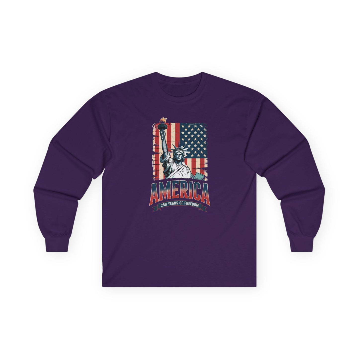 #250 Statue of Liberty American Flag 'America' Patriotic Independence Day Long Sleeve Tee