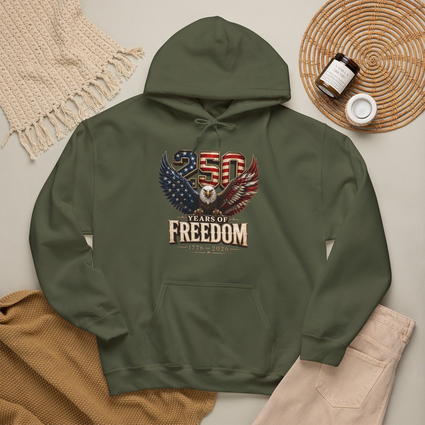 #250 250 Years of Freedom Eagle Patriotic American Flag Anniversary (1776–2026) Patriotic Hoodie