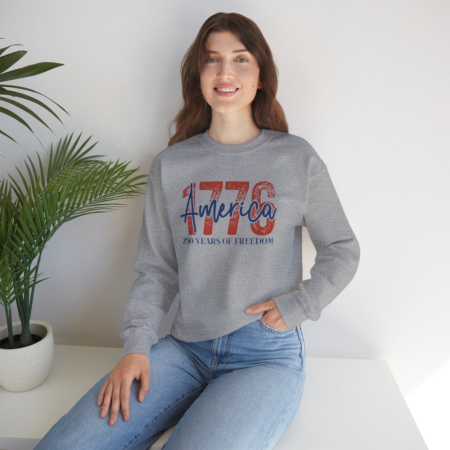 #250 1776 America: 250 Years of Freedom' Patriotic Independence Day Crewneck Sweatshirt