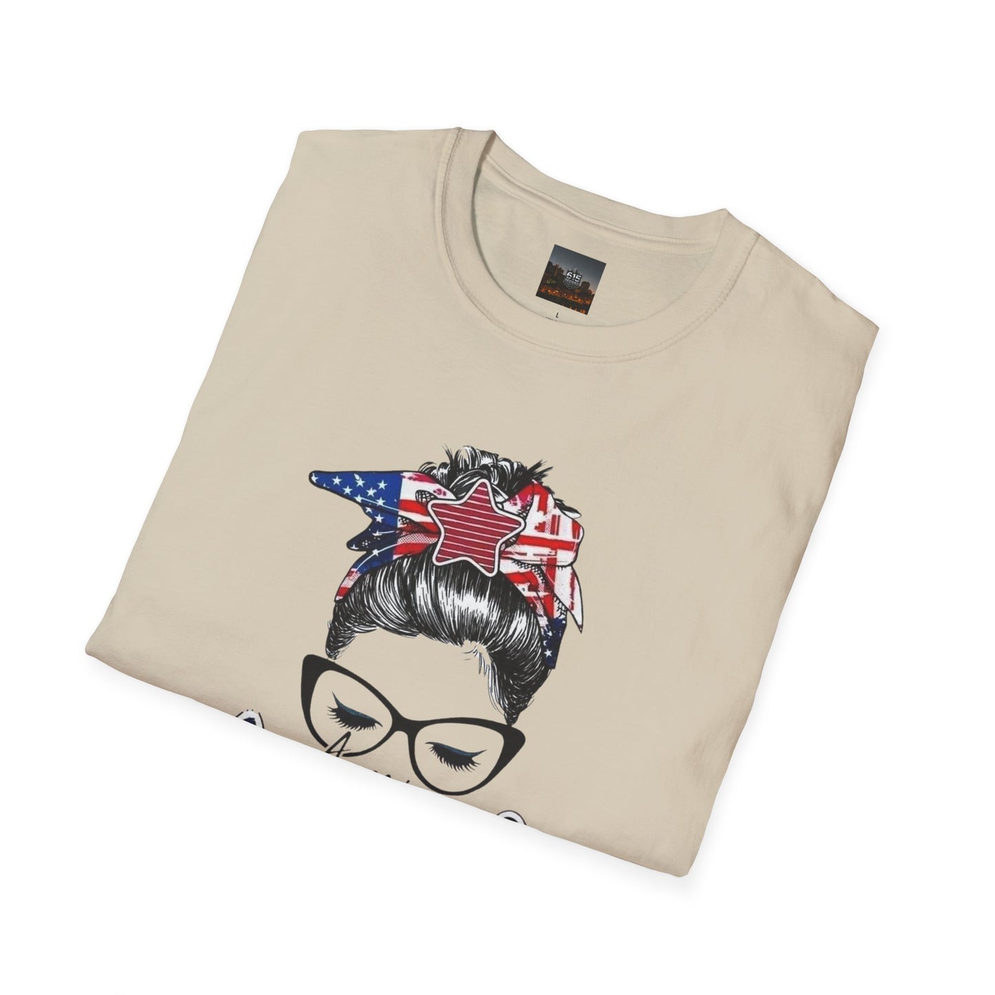 Mama USA Flag Messy Bun T-Shirt