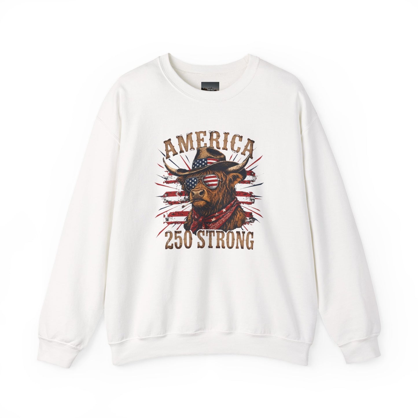#250 America 250 Strong Patriotic Bull with American Flag Sweatshirt