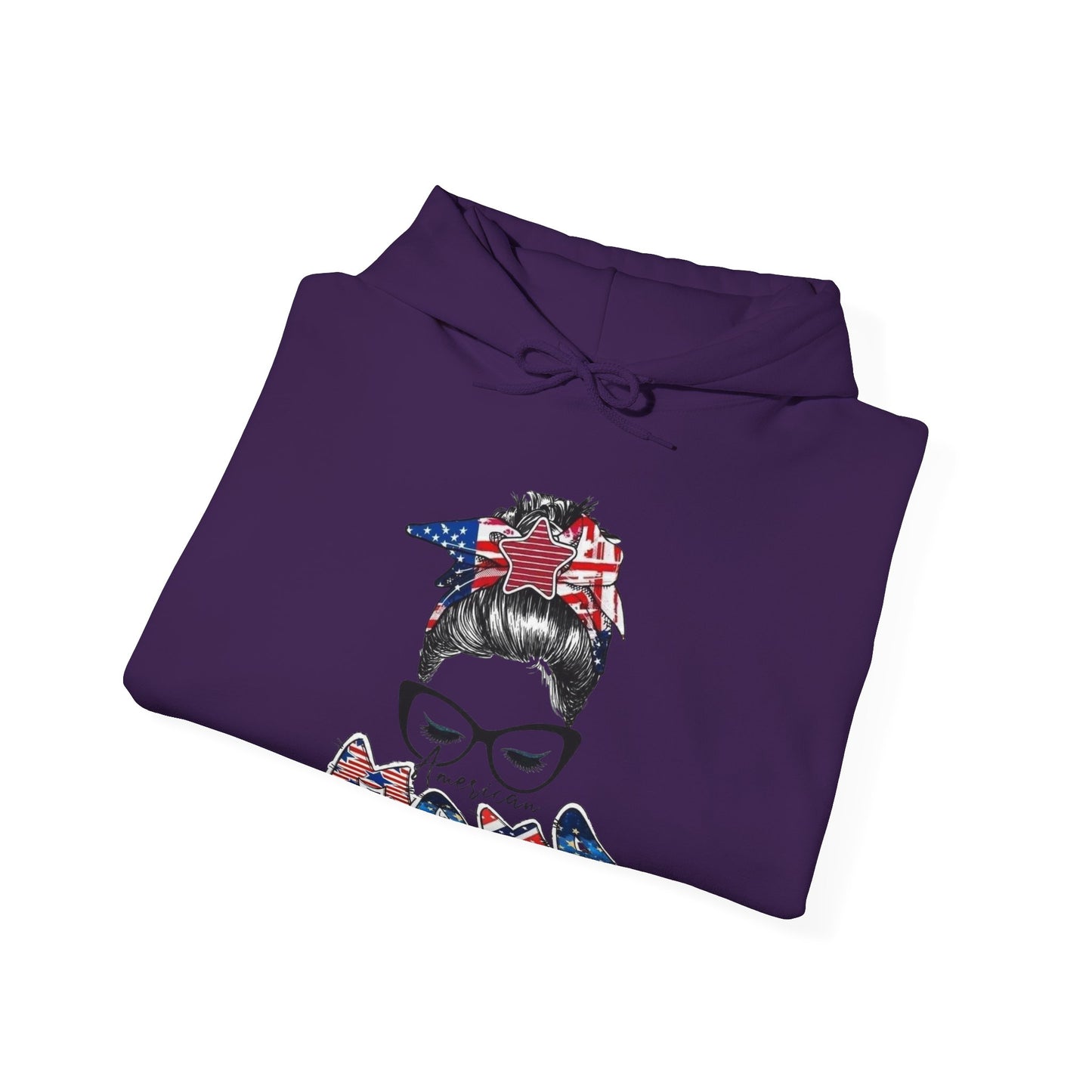 #250 Mama USA Flag Messy Bun Hoodie