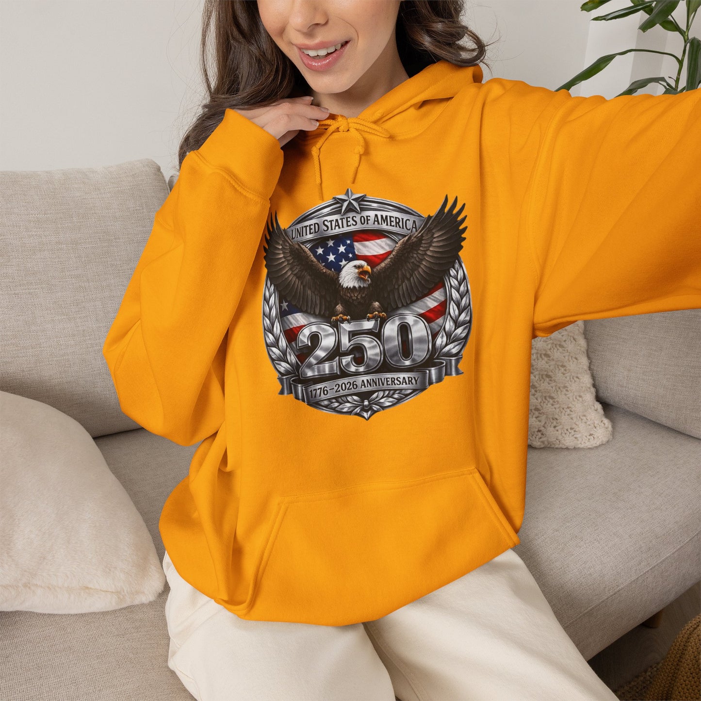 #250 Patriotic Bald Eagle 250 United States Emblem Hoodie