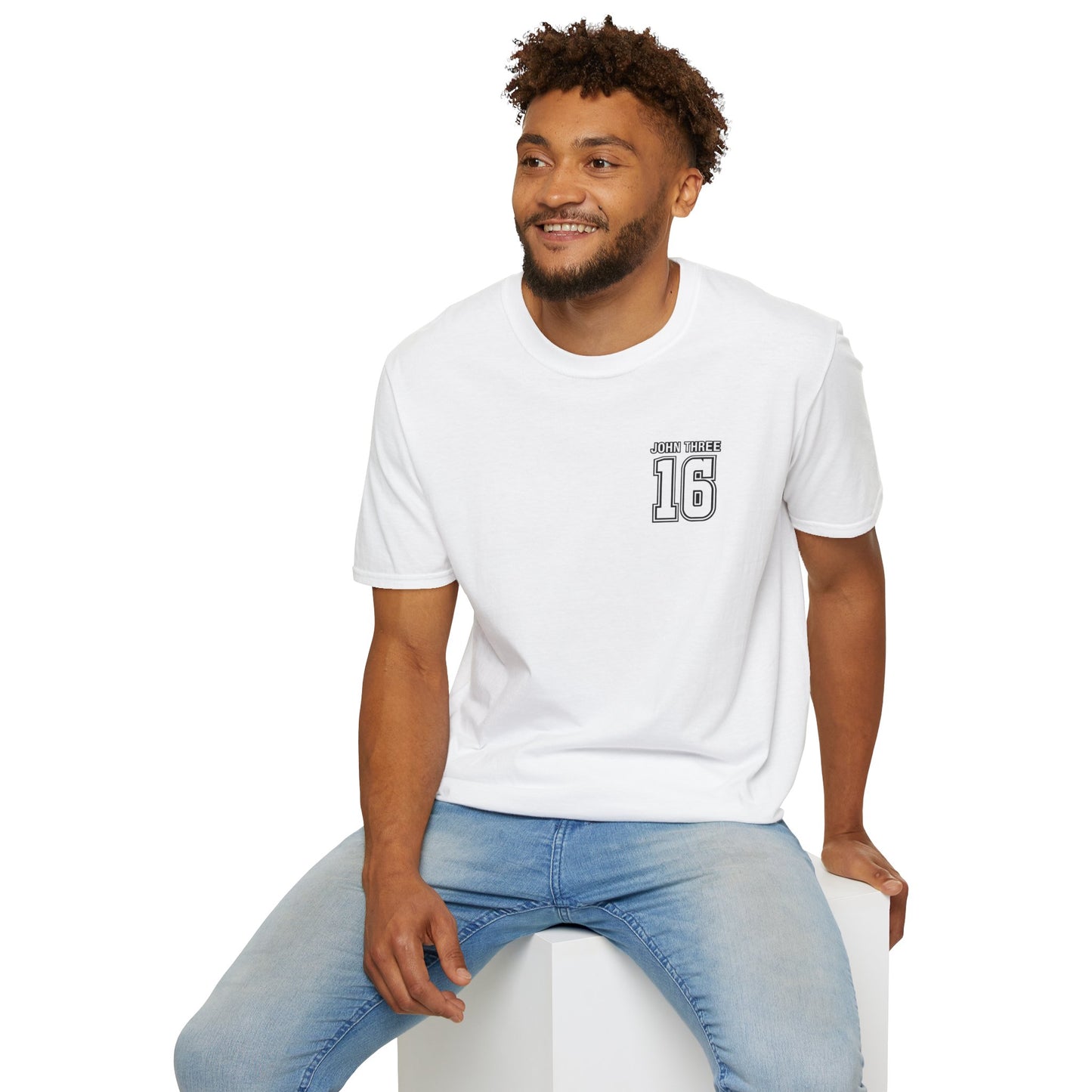 John Three 16 Chest and Back Jersey Print with Scripture Tee