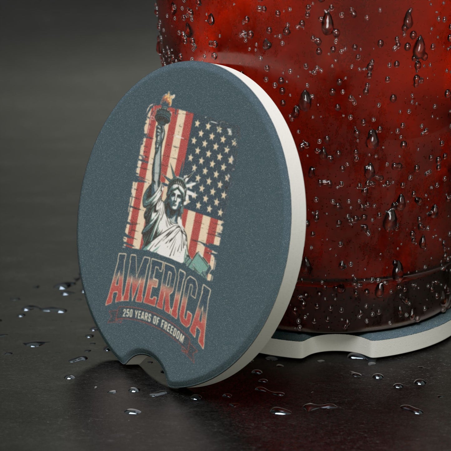 #250 Statue of Liberty American Flag 'America' Patriotic Independence Day Car Coaster Insert
