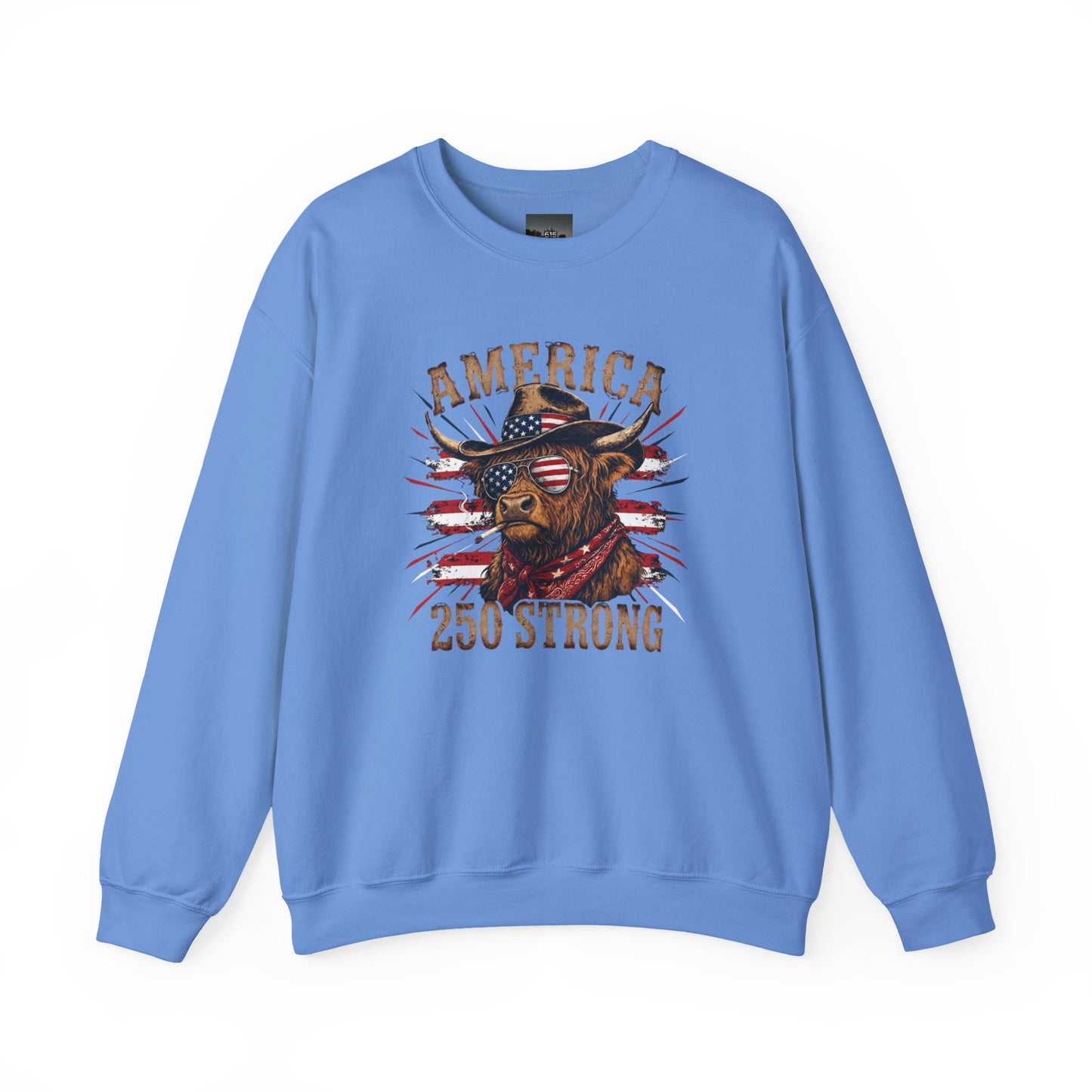 #250 America 250 Strong Patriotic Bull with American Flag Sweatshirt