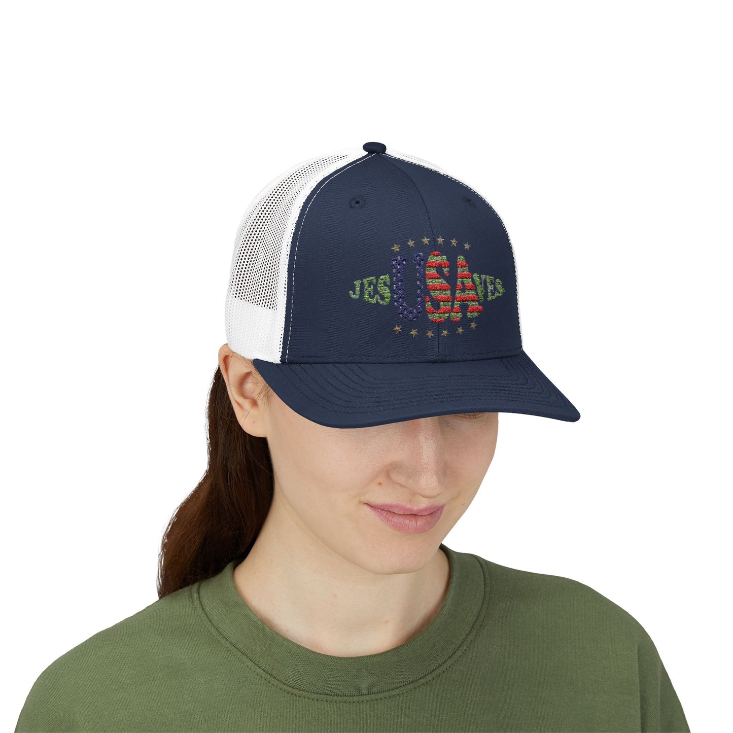 JesUSAves Patriotic Snapback Trucker Cap American Flag Christian Faith