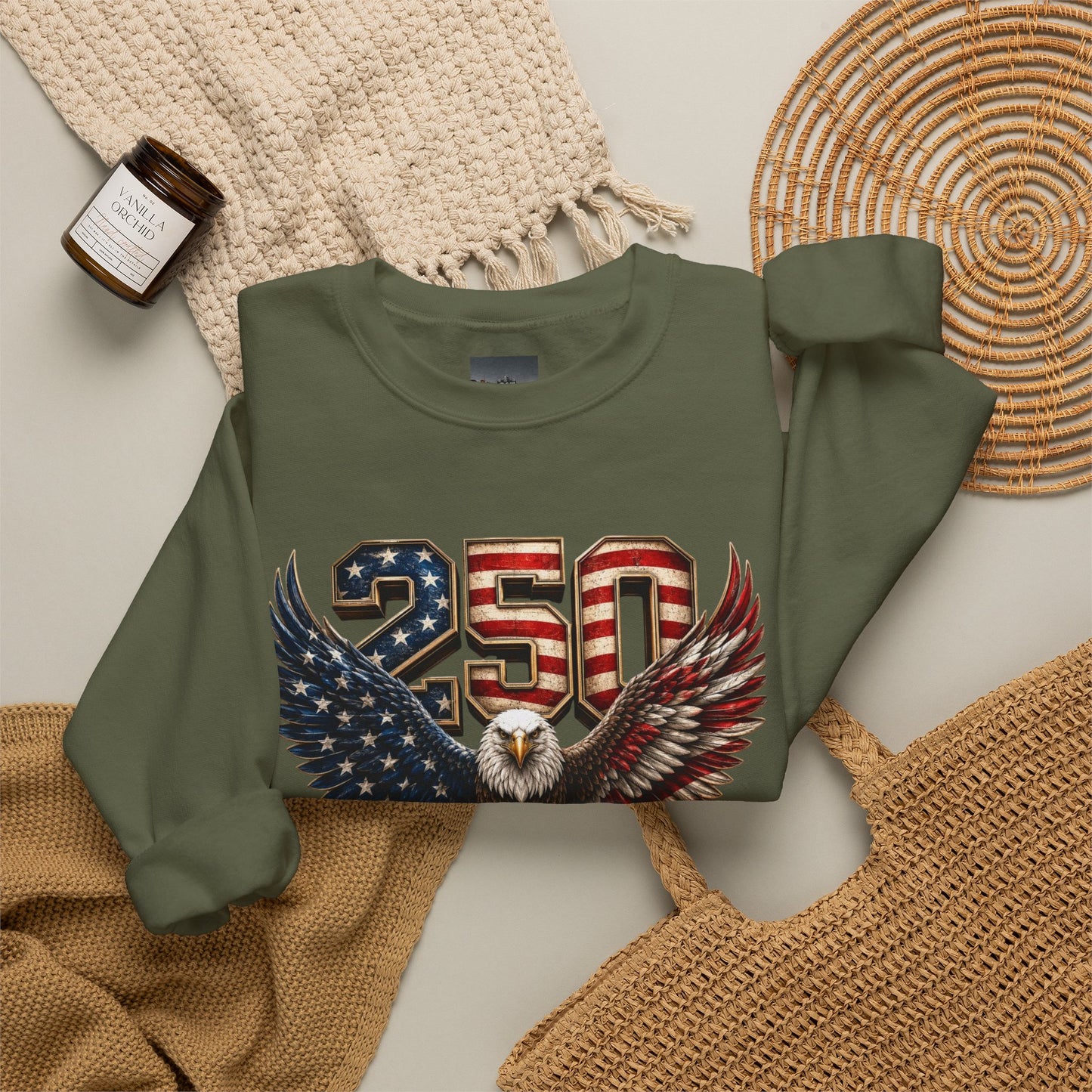 #250 250 Years of Freedom Eagle Patriotic American Flag Anniversary (1776–2026) Crewneck Sweatshirt