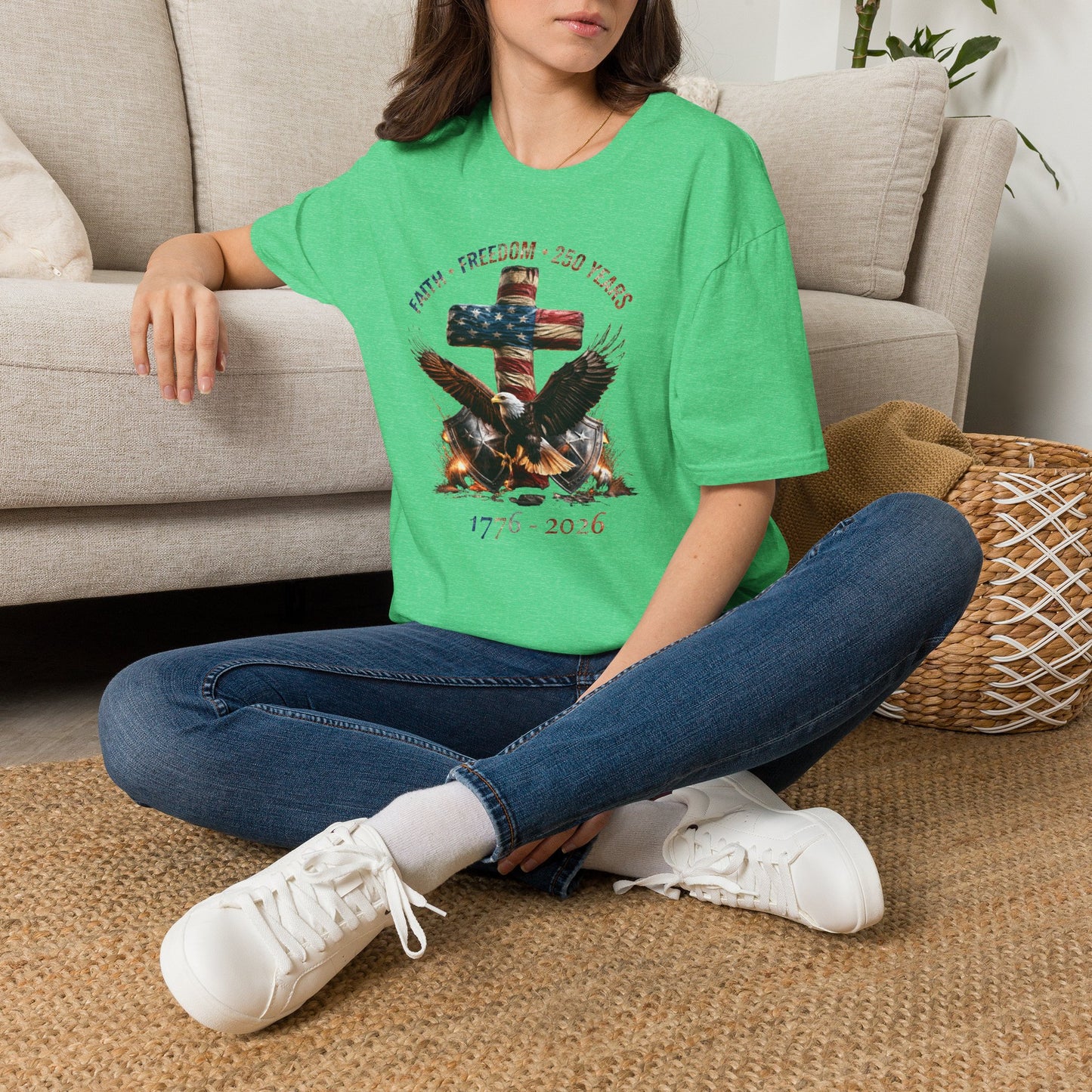 #250 Faith • Freedom 250 Years American Flag Cross & Eagle 1776-2026 T-Shirt