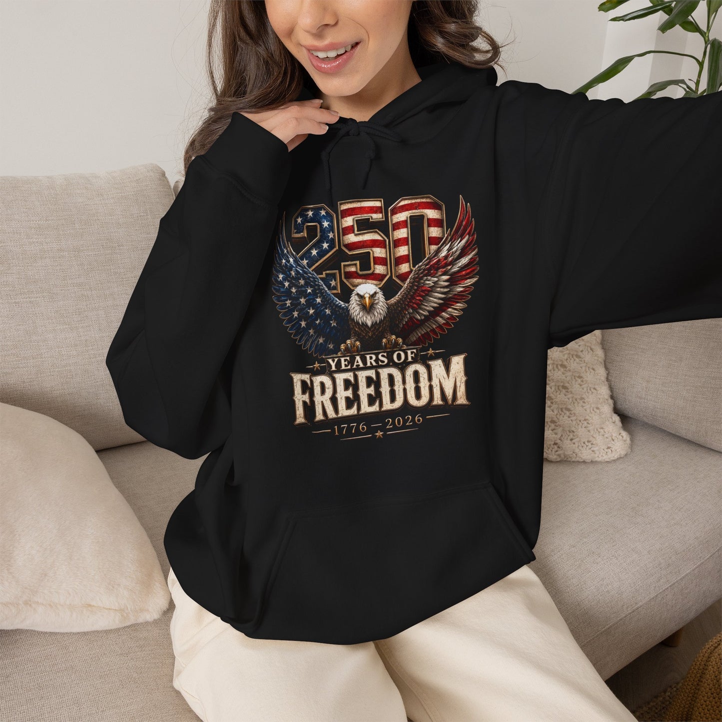 #250 250 Years of Freedom Eagle Patriotic American Flag Anniversary (1776–2026) Patriotic Hoodie