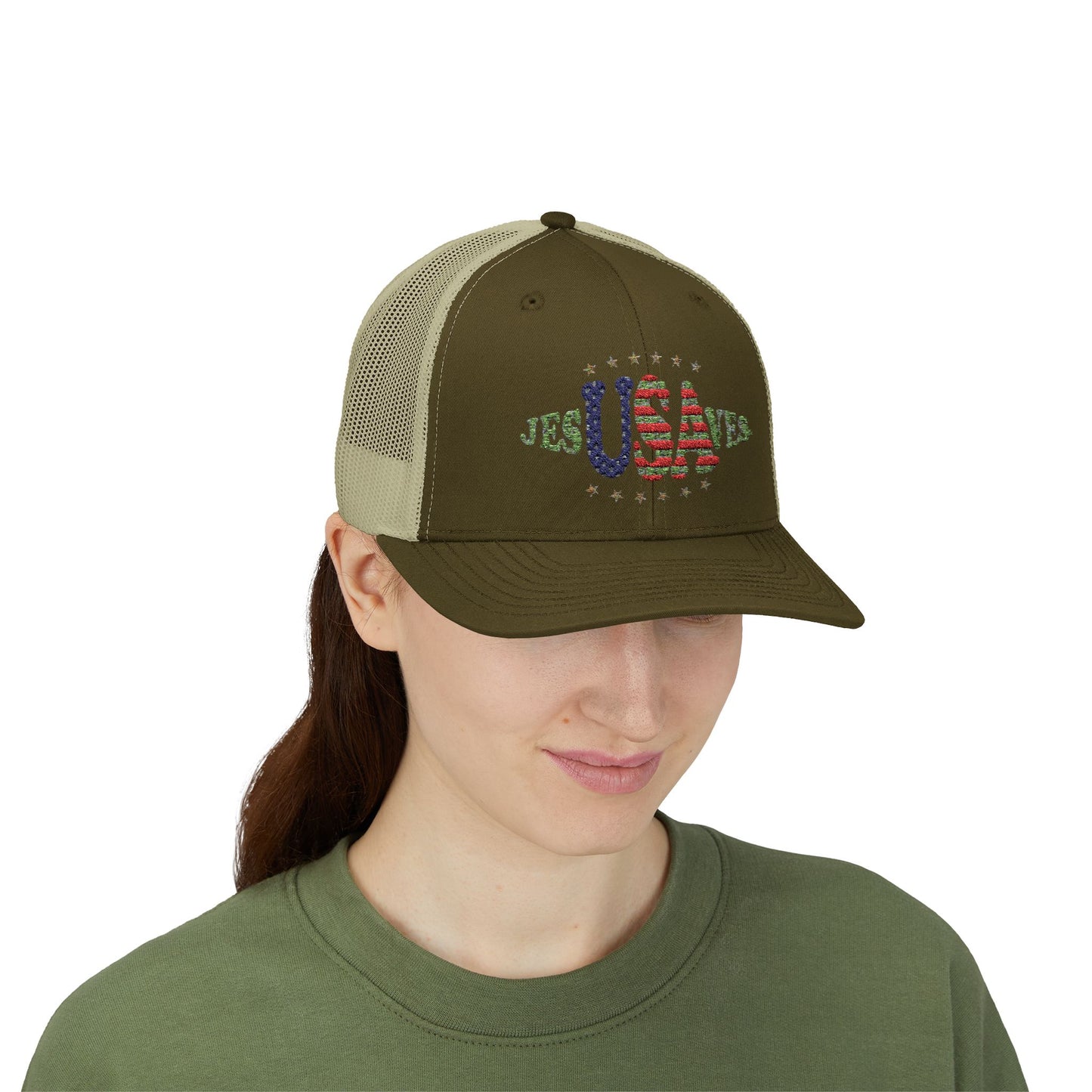 JesUSAves Patriotic Snapback Trucker Cap American Flag Christian Faith