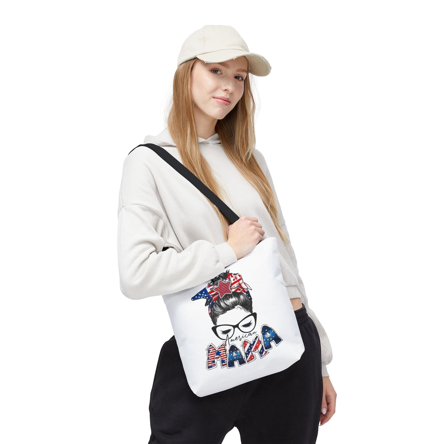 #250 Mama USA Flag Messy Bun Tote Bag