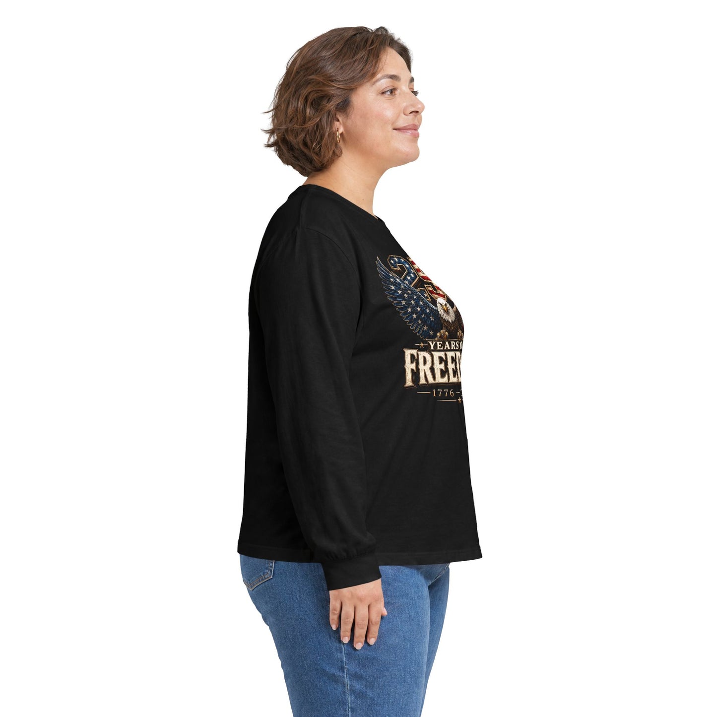 #250 250 Years of Freedom Eagle Patriotic American Flag Anniversary (1776–2026) Long Sleeve Tee