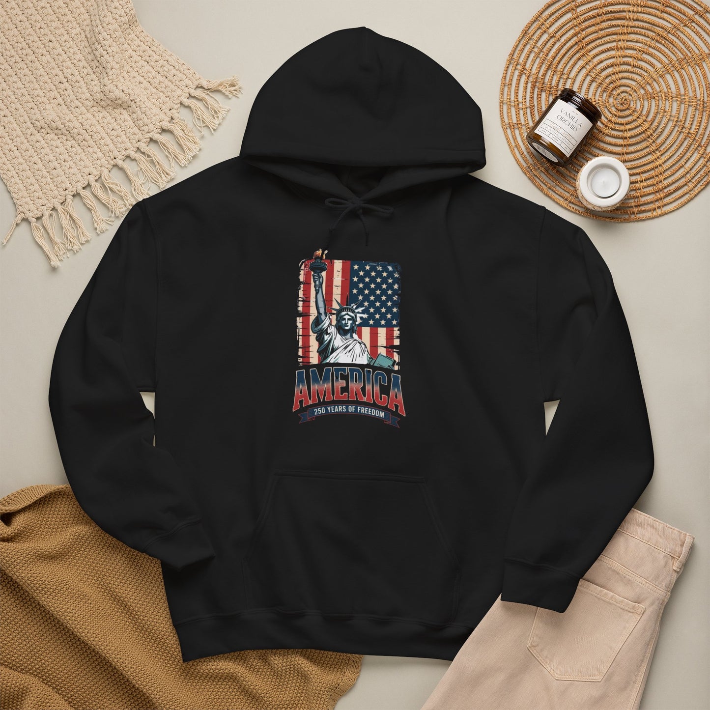 #250 Statue of Liberty American Flag 'America' Patriotic Independence Day Hoodie