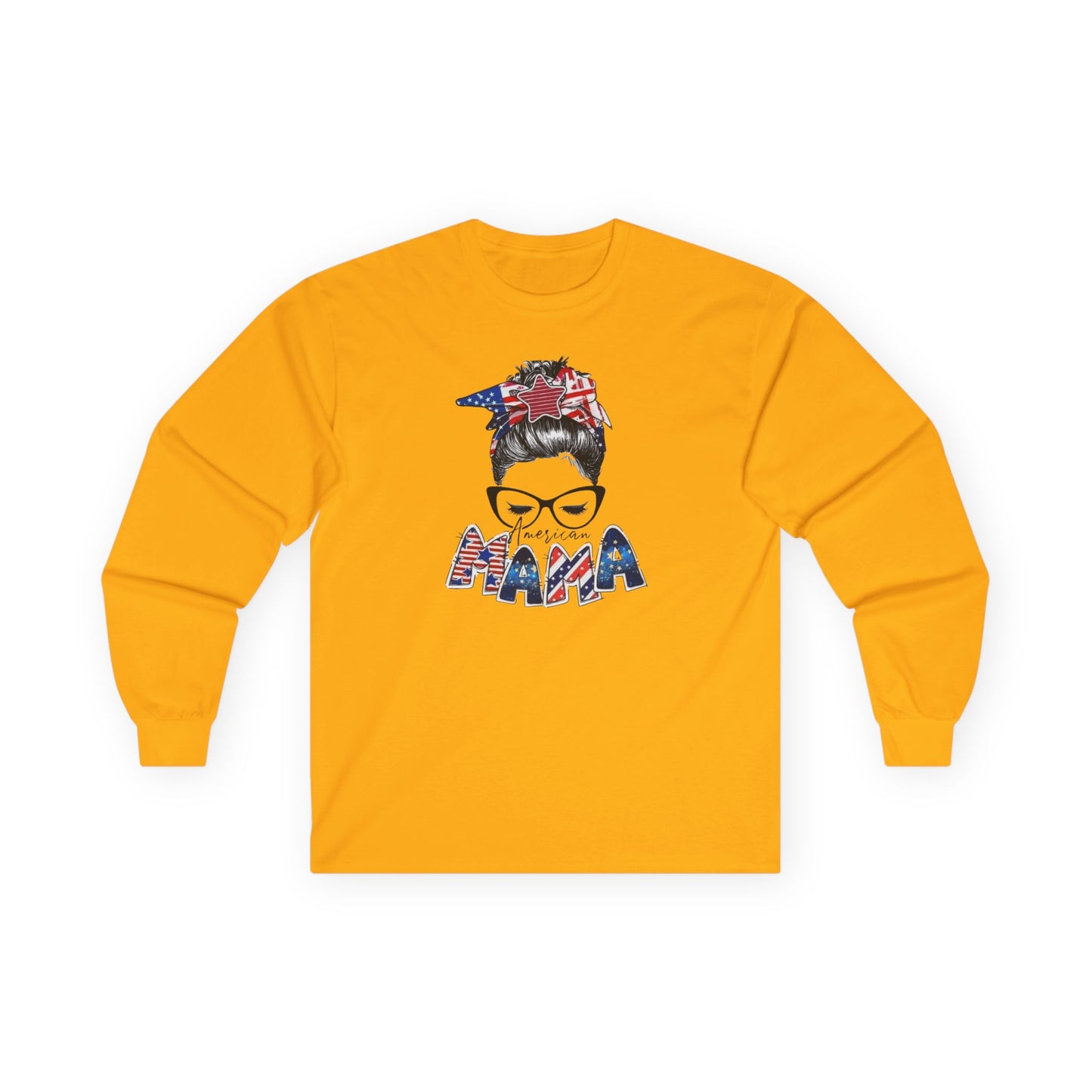 #250 Mama USA Flag Messy Bunn Long Sleeve Tee