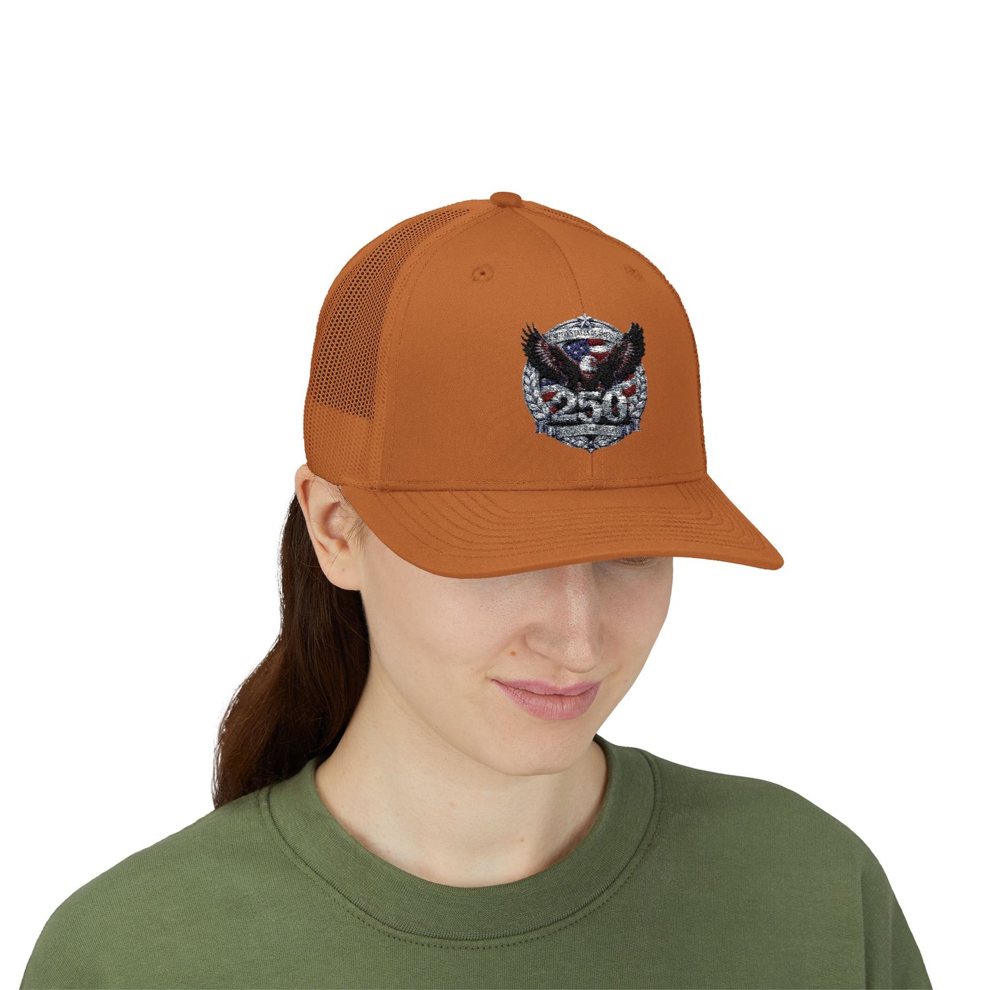 #250 Patriotic Bald Eagle 250 United States Emblem Snapback Trucker Cap