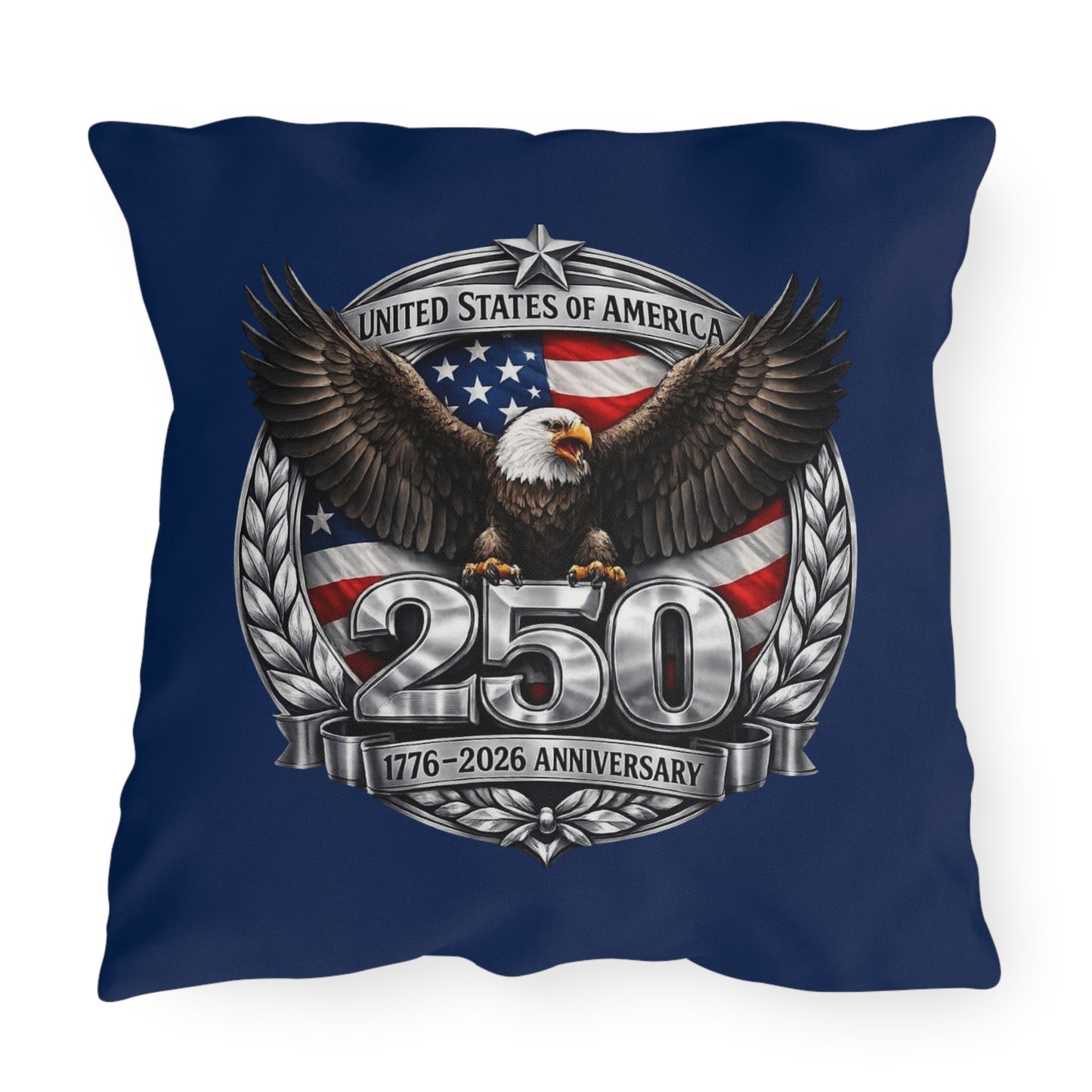 #250 Patriotic Bald Eagle 250 United States Emblem Outdoor Throw Pillow