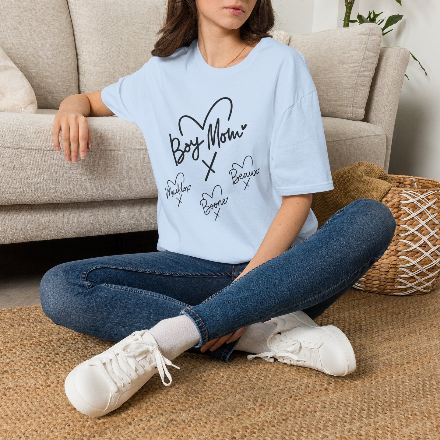 #CBS Boy Mom Heart T-Shirt – Casual Graphic Tee for Mothers ("Boy Mom" Script Design)