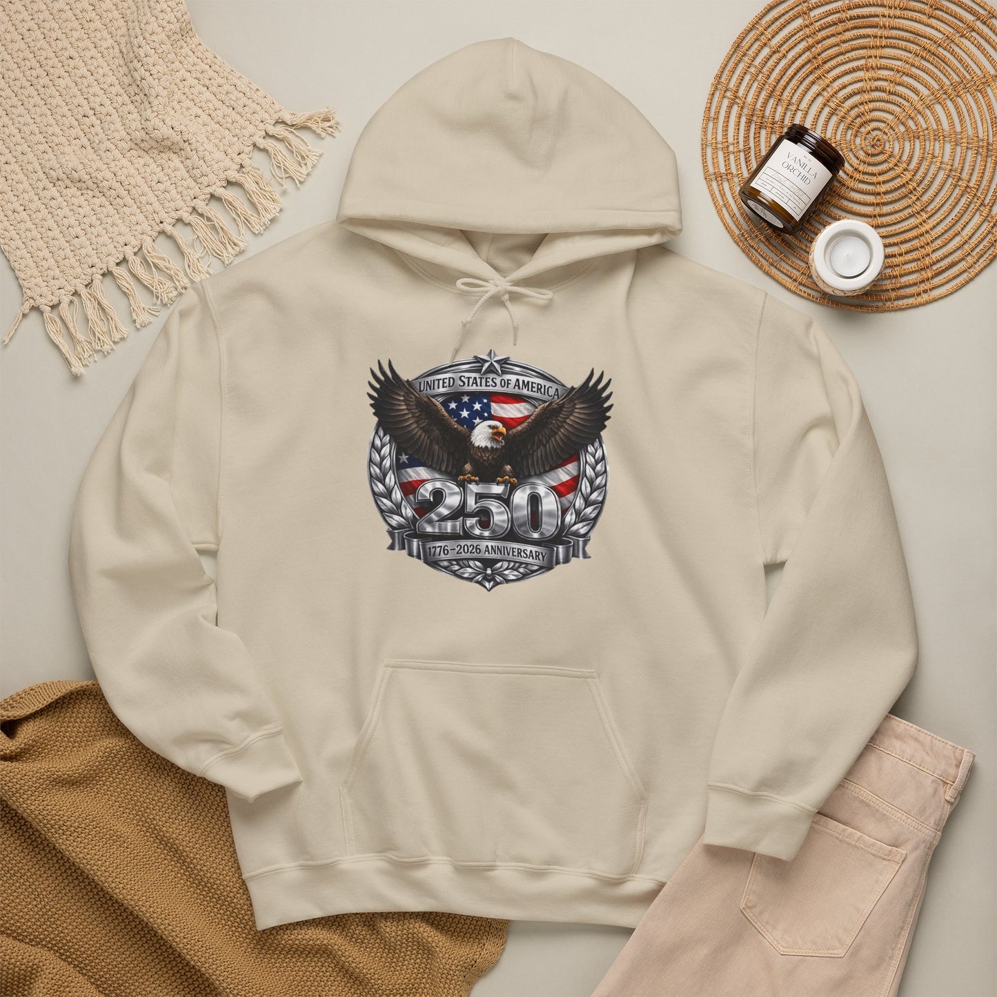 #250 Patriotic Bald Eagle 250 United States Emblem Hoodie