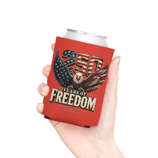 #250 250 Years of Freedom Eagle Patriotic American Flag Anniversary (1776–2026) Can Cooler - Beverage Koozie