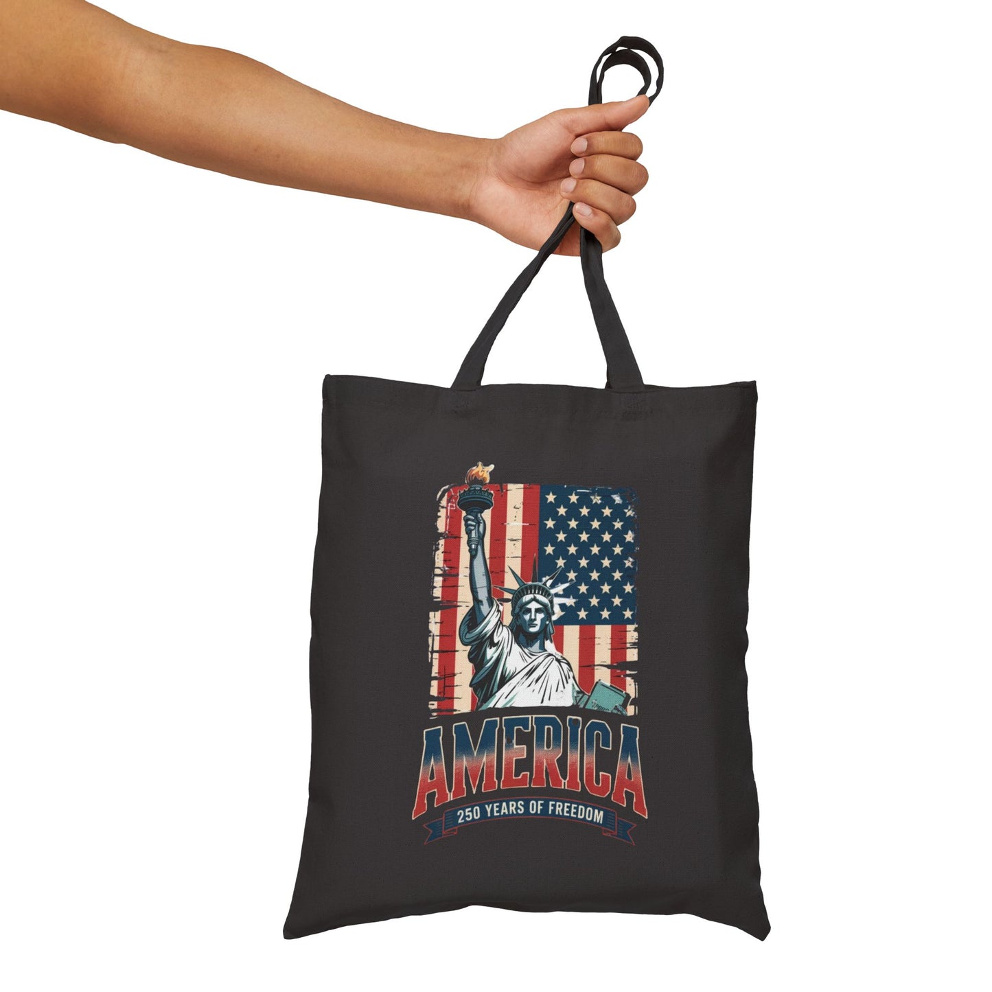 #250 Statue of Liberty American Flag 'America' Patriotic Independence Day Canvas Tote