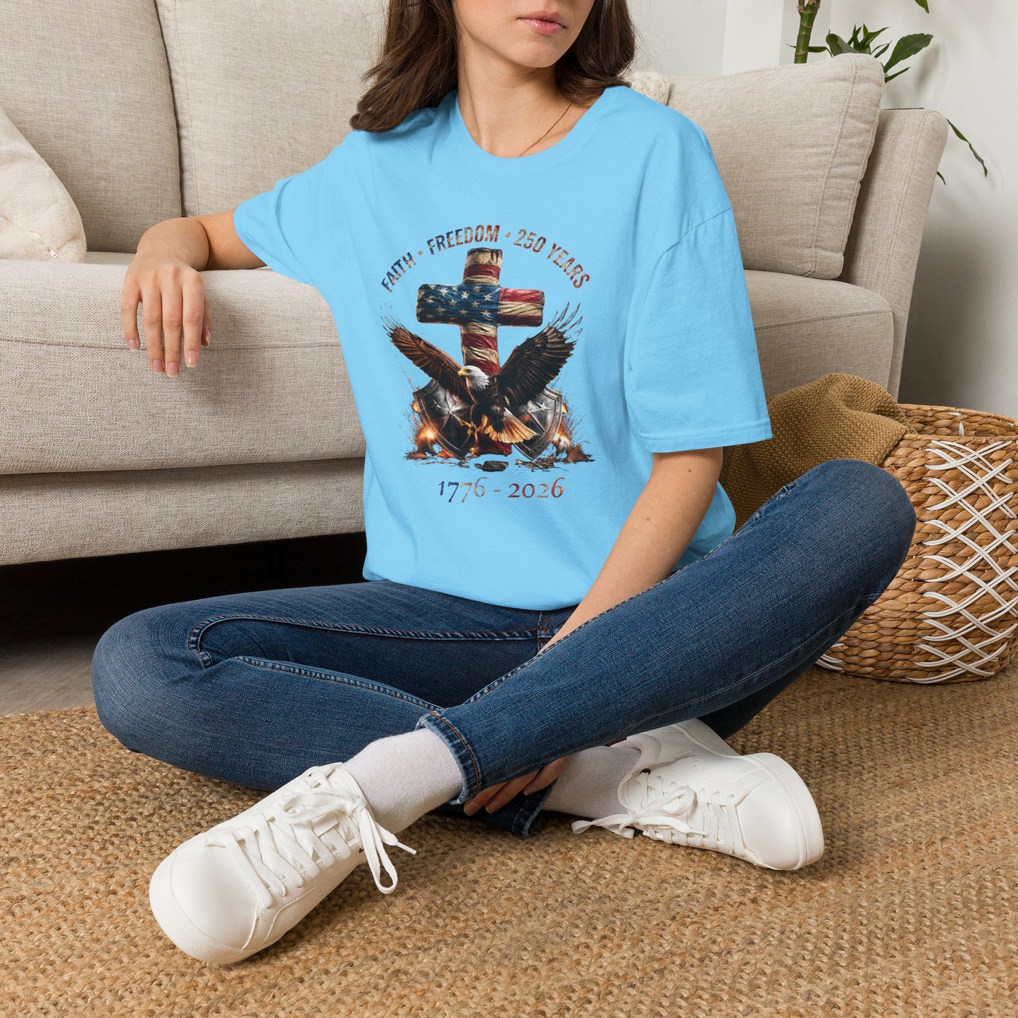 #250 Faith • Freedom 250 Years American Flag Cross & Eagle 1776-2026 T-Shirt